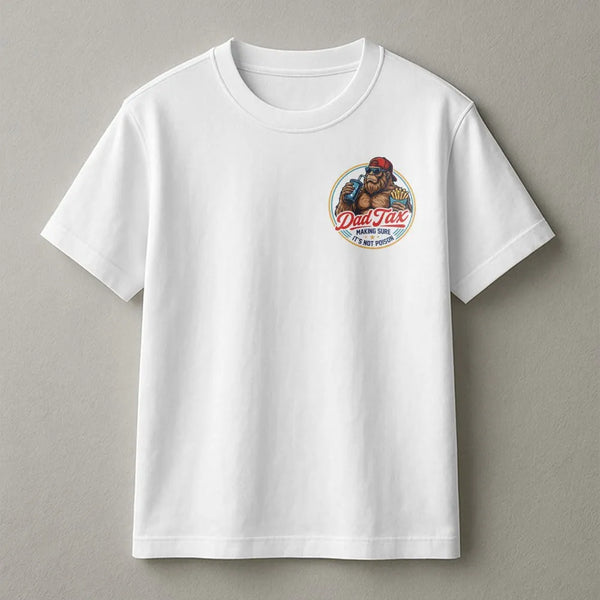Dad Tax retro gorilla print on a white unisex cotton t-shirt