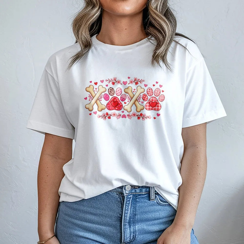Dog Mom Valentine T-Shirt | XOXO Heart Paw Print & Bone Graphic | Premium Soft Cotton | Cute Animal Lover Gift for Her
