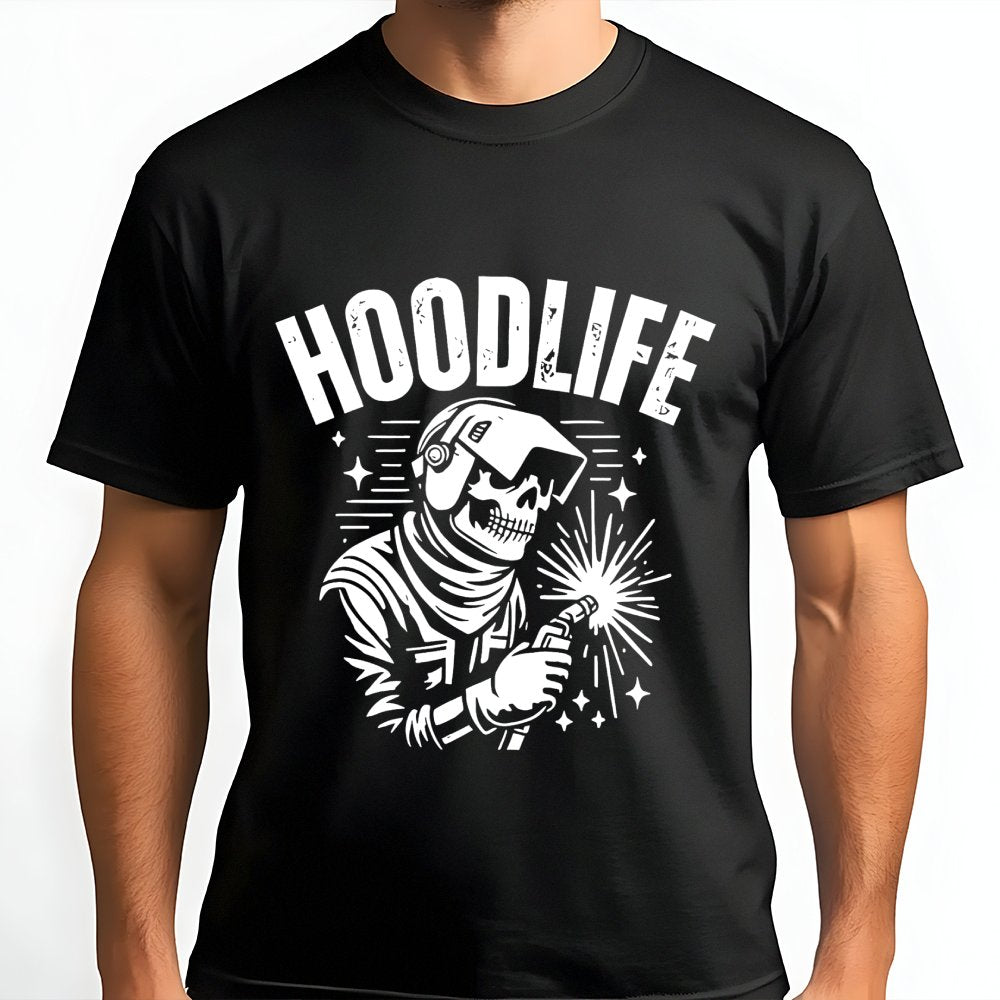Welder T-Shirt | Hoodlife Skeleton Welding Graphic | Premium 100% Cotton Tee | Funny Gift For Metalworkers And Welders