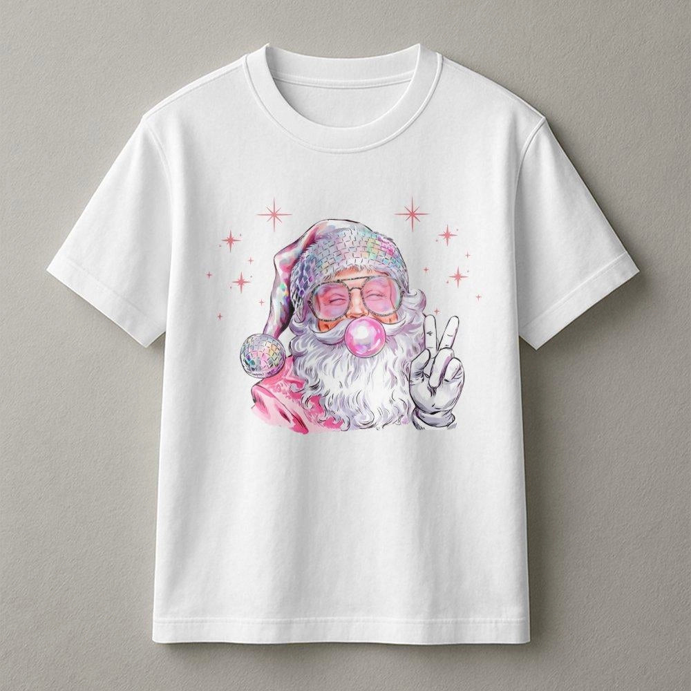 Retro Disco Santa T-Shirt | Bubblegum Pop Art Christmas Graphic | Premium Soft Cotton | Fun Holiday Gift For Her & Him