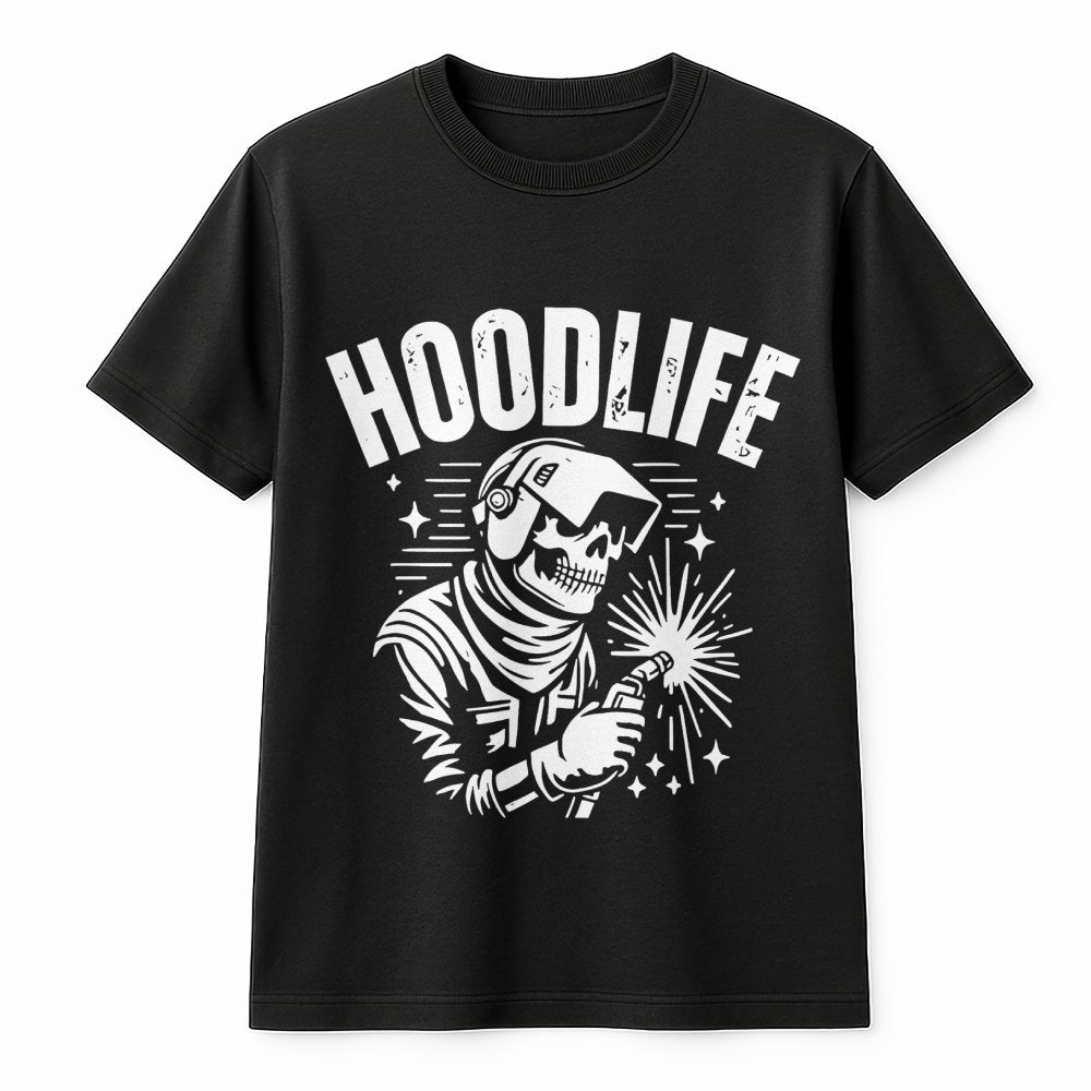 Welder T-Shirt | Hoodlife Skeleton Welding Graphic | Premium 100% Cotton Tee | Funny Gift For Metalworkers And Welders
