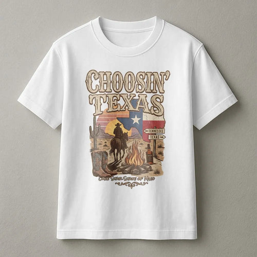 Choosin' Texas T-Shirt | Retro Western Cowboy Graphic | Premium Cotton-Blend | Gift for Country Music Fan & Texas Lover
