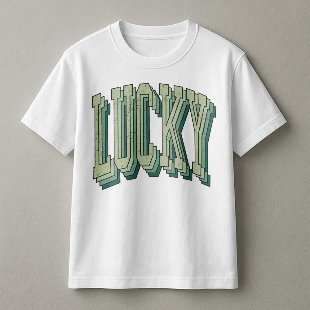 Lucky Graphic T-Shirt | Retro Distressed 70s Typography | 100% Premium Cotton | St Patricks Day Gift for Men and Women