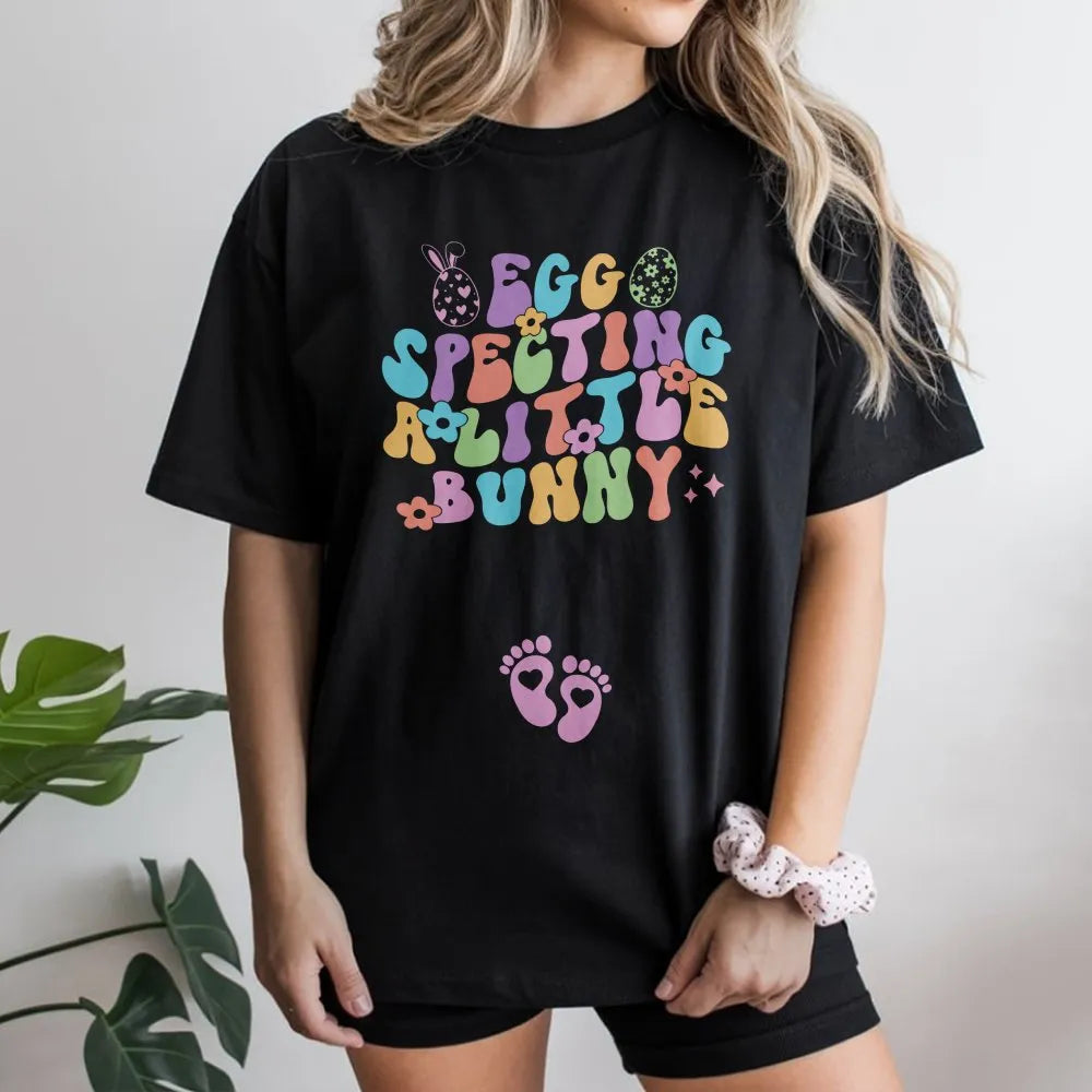 Easter Pregnancy Announcement T-Shirt | Eggspecting Little Bunny Graphic | Premium 100% Cotton | Gift For Expecting Mom