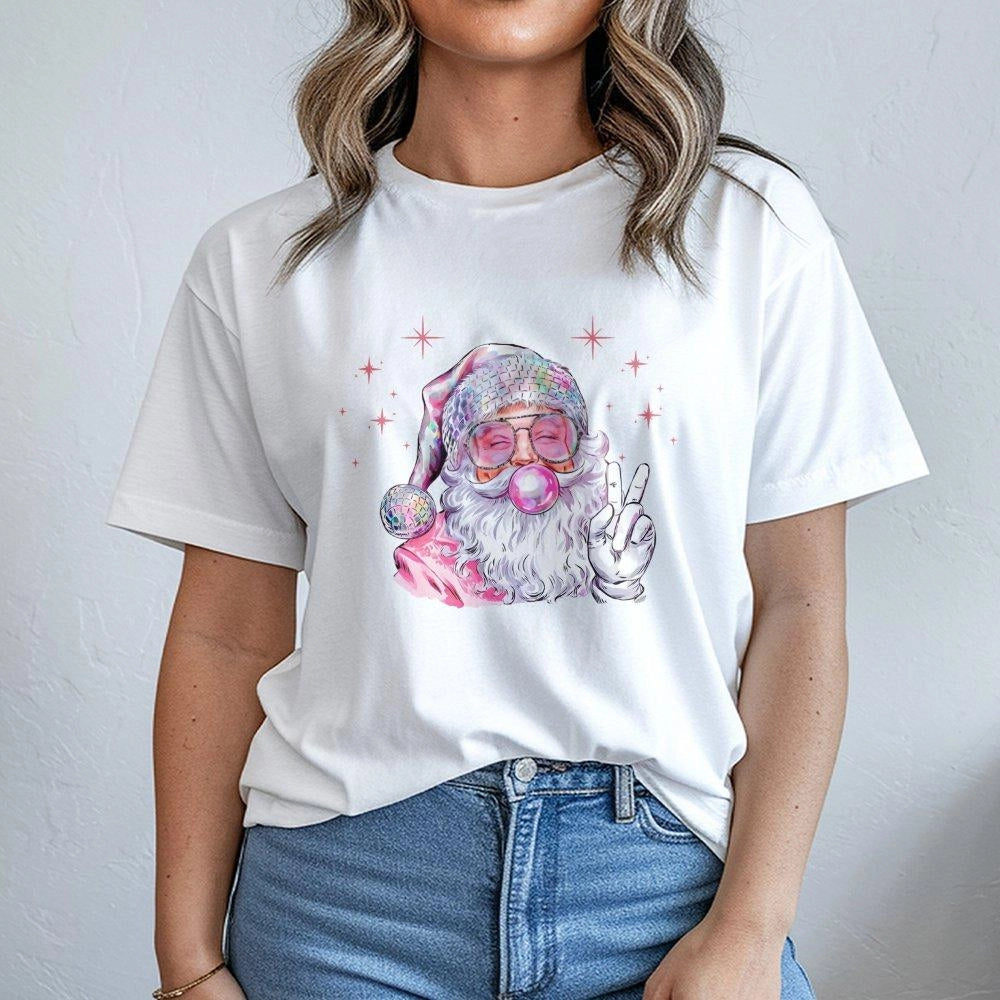 Retro Disco Santa T-Shirt | Bubblegum Pop Art Christmas Graphic | Premium Soft Cotton | Fun Holiday Gift For Her & Him