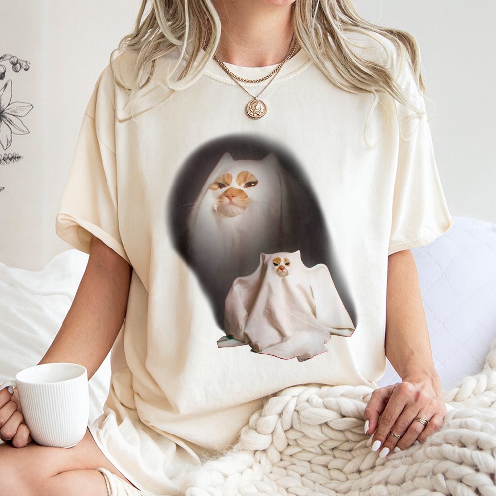 Ghost Kitten T-Shirt | Funny Cat Costume Graphic | Premium 100% Cotton Tee | Spooky Cute Halloween Gift for Cat Lovers