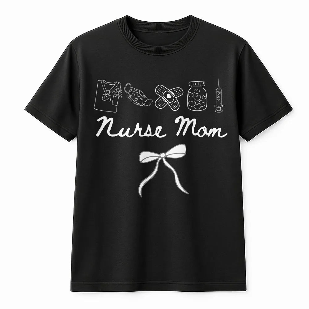 Nurse Mom Shirt | Cute Medical Icons & Bow Graphic | Premium Comfort Colors Cotton | Mother's Day Gift for School Nurse