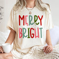 Merry And Bright T-Shirt | Festive Typography Graphic Tee | 100% Premium Cotton | Matching Family Christmas Shirt Gift