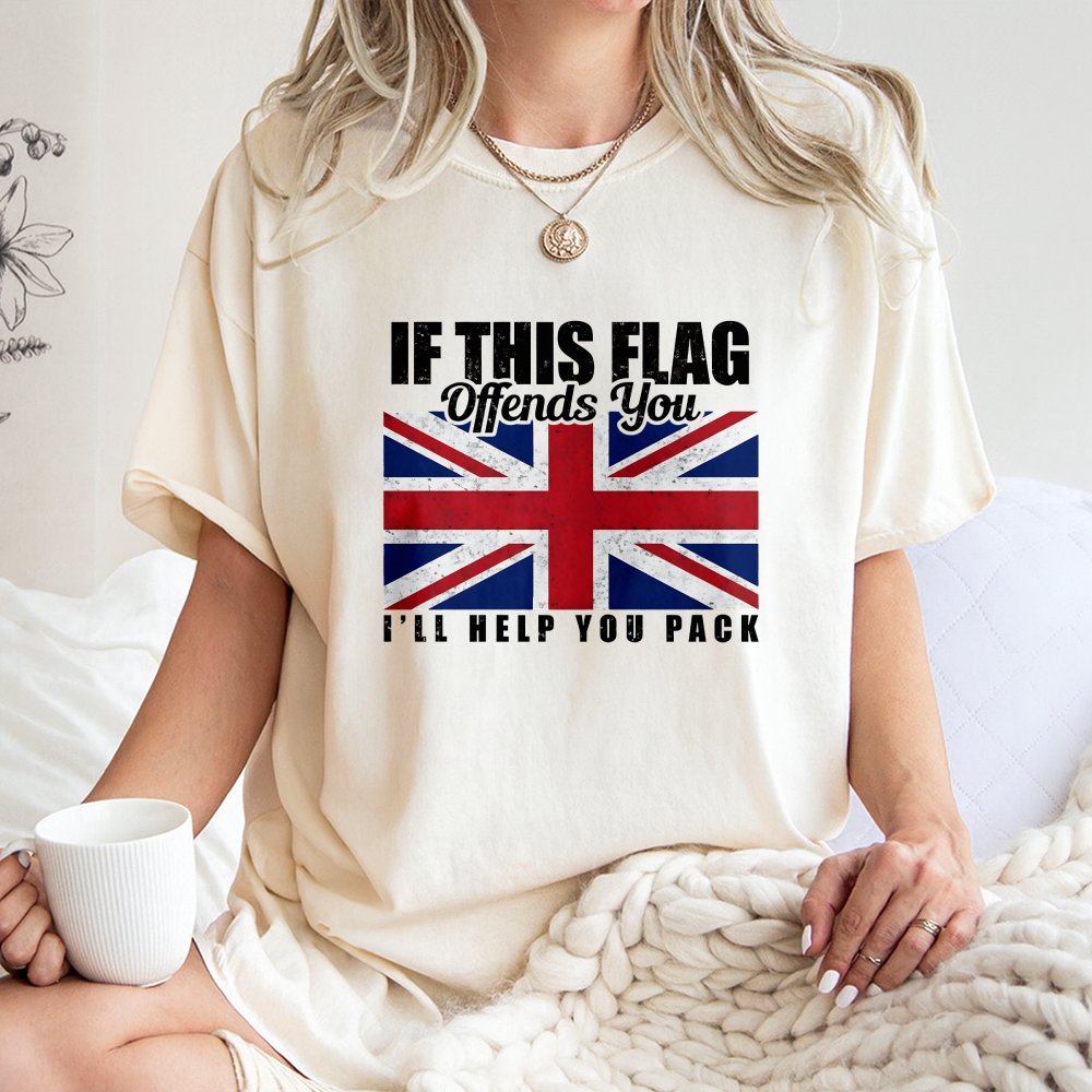 British Flag T-Shirt | If This Flag Offends You Design | 100% Cotton Premium Tee | Patriotic UK Gift for Men and Women