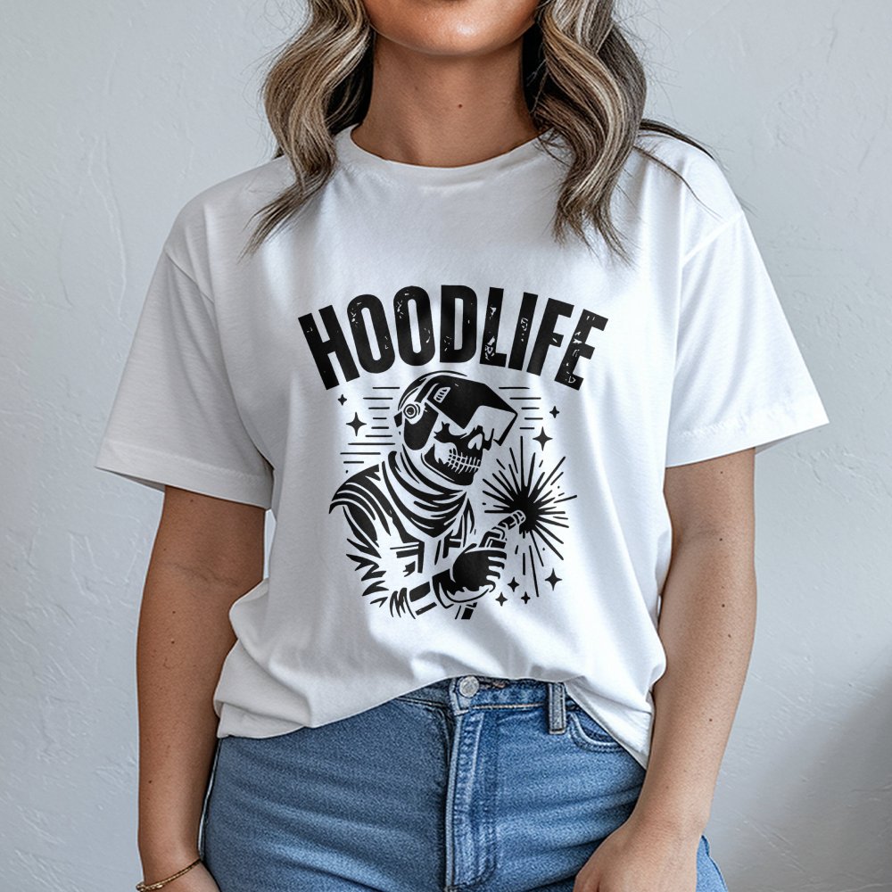 Welder T-Shirt | Hoodlife Skeleton Welding Graphic | Premium 100% Cotton Tee | Funny Gift For Metalworkers And Welders