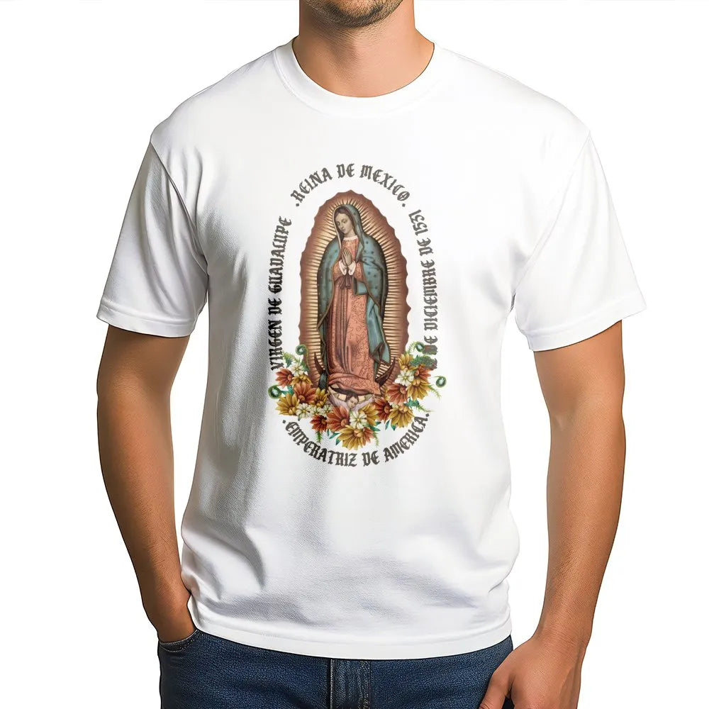 Virgen De Guadalupe T-Shirt | Floral Religious Art Graphic | 100% Premium Cotton Tee | Catholic Gift for Women and Men