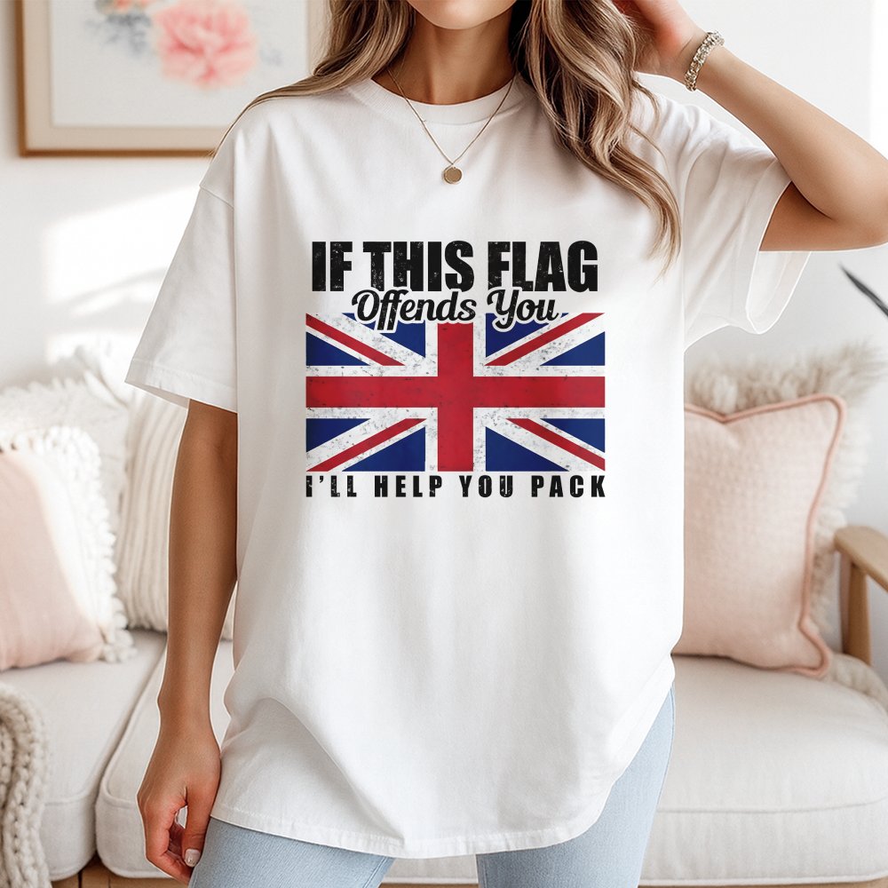 British Flag T-Shirt | If This Flag Offends You Design | 100% Cotton Premium Tee | Patriotic UK Gift for Men and Women