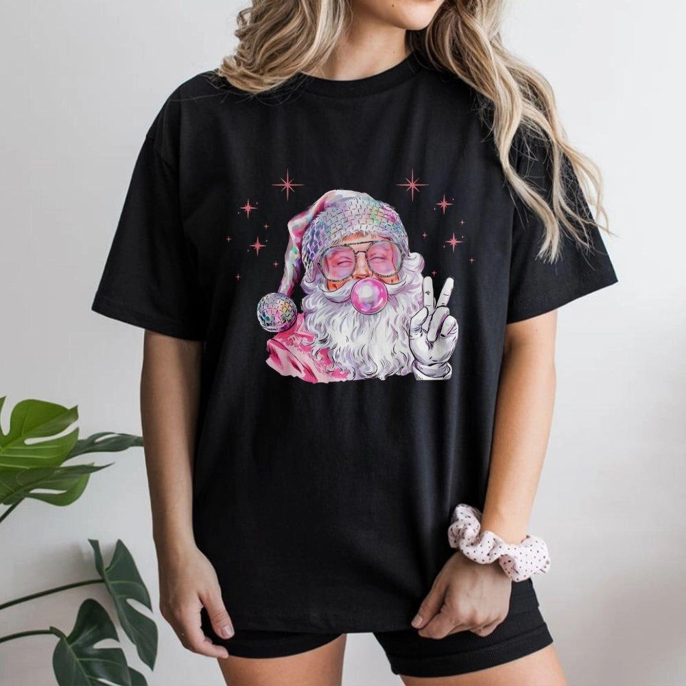 Retro Disco Santa T-Shirt | Bubblegum Pop Art Christmas Graphic | Premium Soft Cotton | Fun Holiday Gift For Her & Him