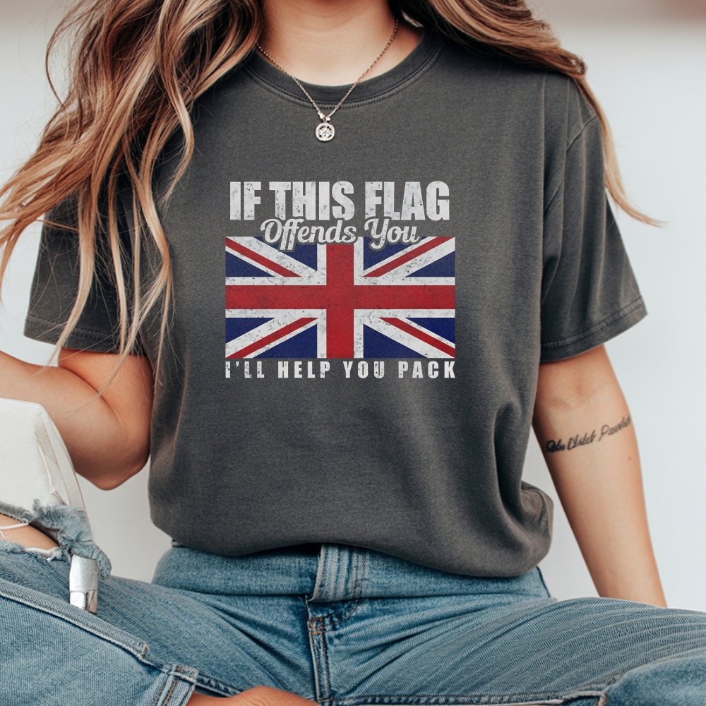 British Flag T-Shirt | If This Flag Offends You Design | 100% Cotton Premium Tee | Patriotic UK Gift for Men and Women
