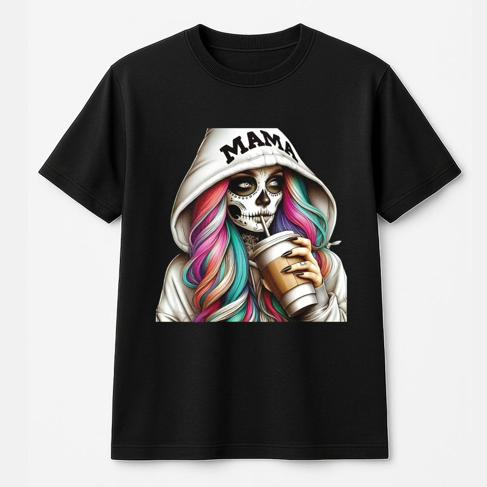Mama Skeleton Coffee T-Shirt | Boho Day Of The Dead Graphic | Premium 100% Cotton Tee | Trendy Halloween Gift For Moms