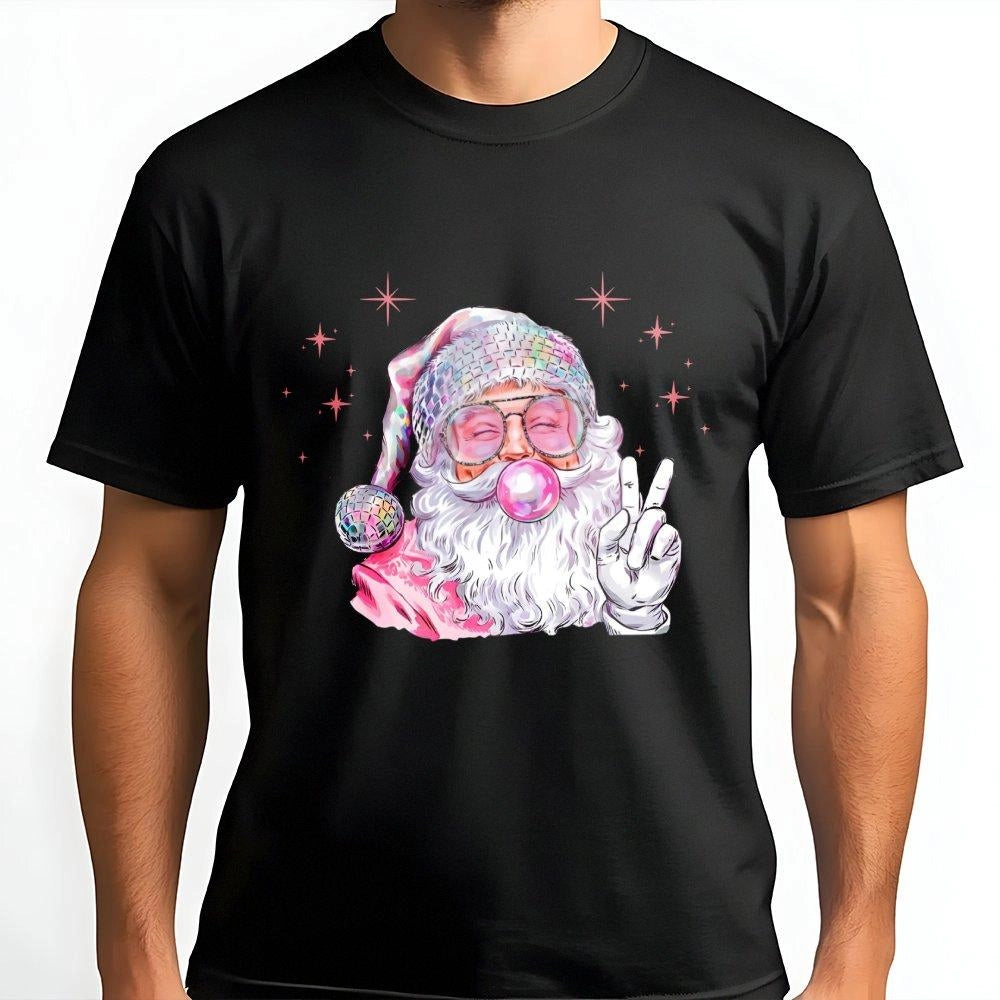 Retro Disco Santa T-Shirt | Bubblegum Pop Art Christmas Graphic | Premium Soft Cotton | Fun Holiday Gift For Her & Him