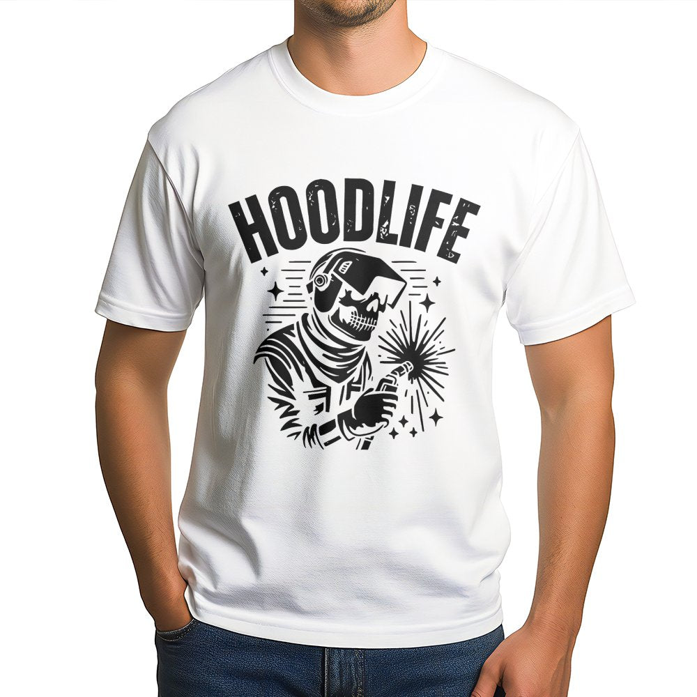 Welder T-Shirt | Hoodlife Skeleton Welding Graphic | Premium 100% Cotton Tee | Funny Gift For Metalworkers And Welders