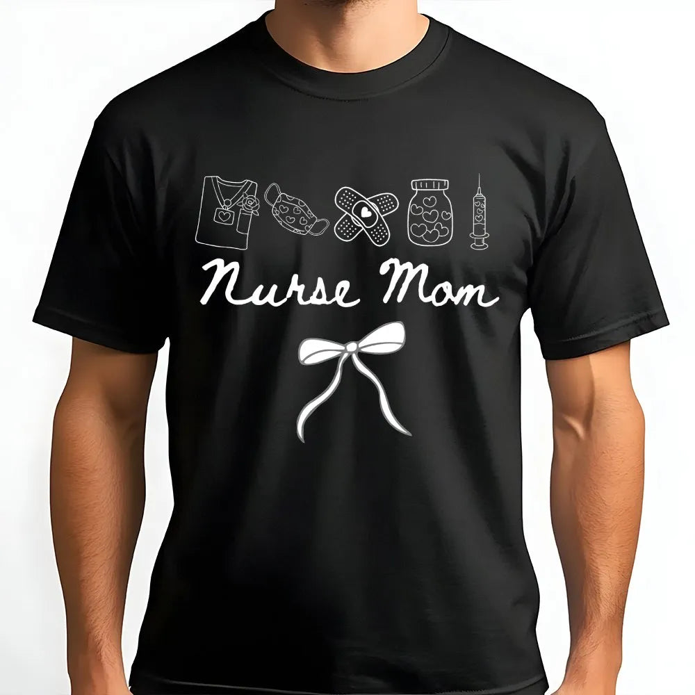 Nurse Mom Shirt | Cute Medical Icons & Bow Graphic | Premium Comfort Colors Cotton | Mother's Day Gift for School Nurse