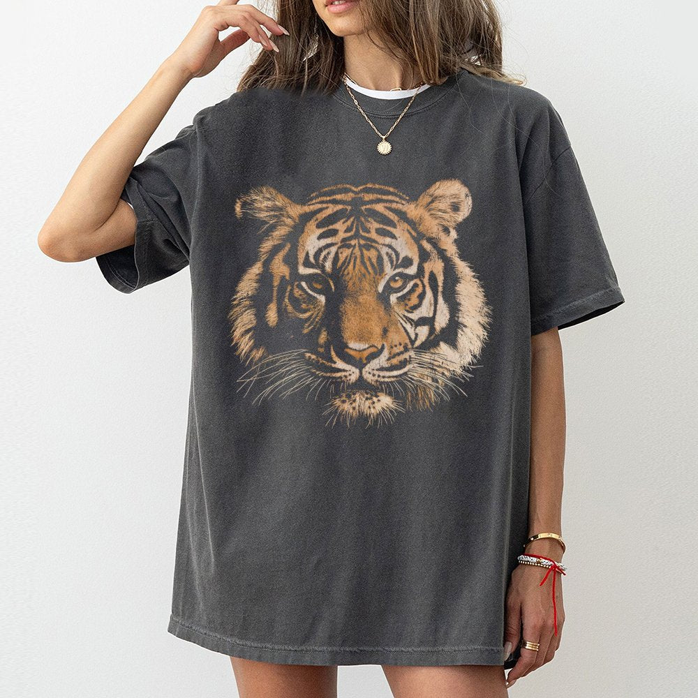 Tiger Graphic T-Shirt | Retro Wild Animal Print | 100% Cotton Premium Tee | Vintage Aesthetic Gift for Wildlife Lovers