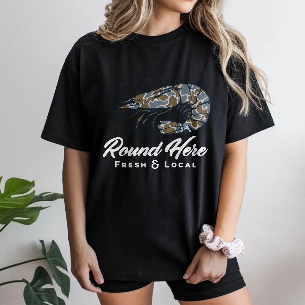 Shrimp Fishing T-Shirt | Southern Coastal Seafood Back Graphic | 100% Soft Cotton | Premium Gift for Saltwater Anglers
