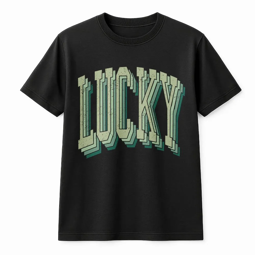 Lucky Graphic T-Shirt | Retro Distressed 70s Typography | 100% Premium Cotton | St Patricks Day Gift for Men and Women
