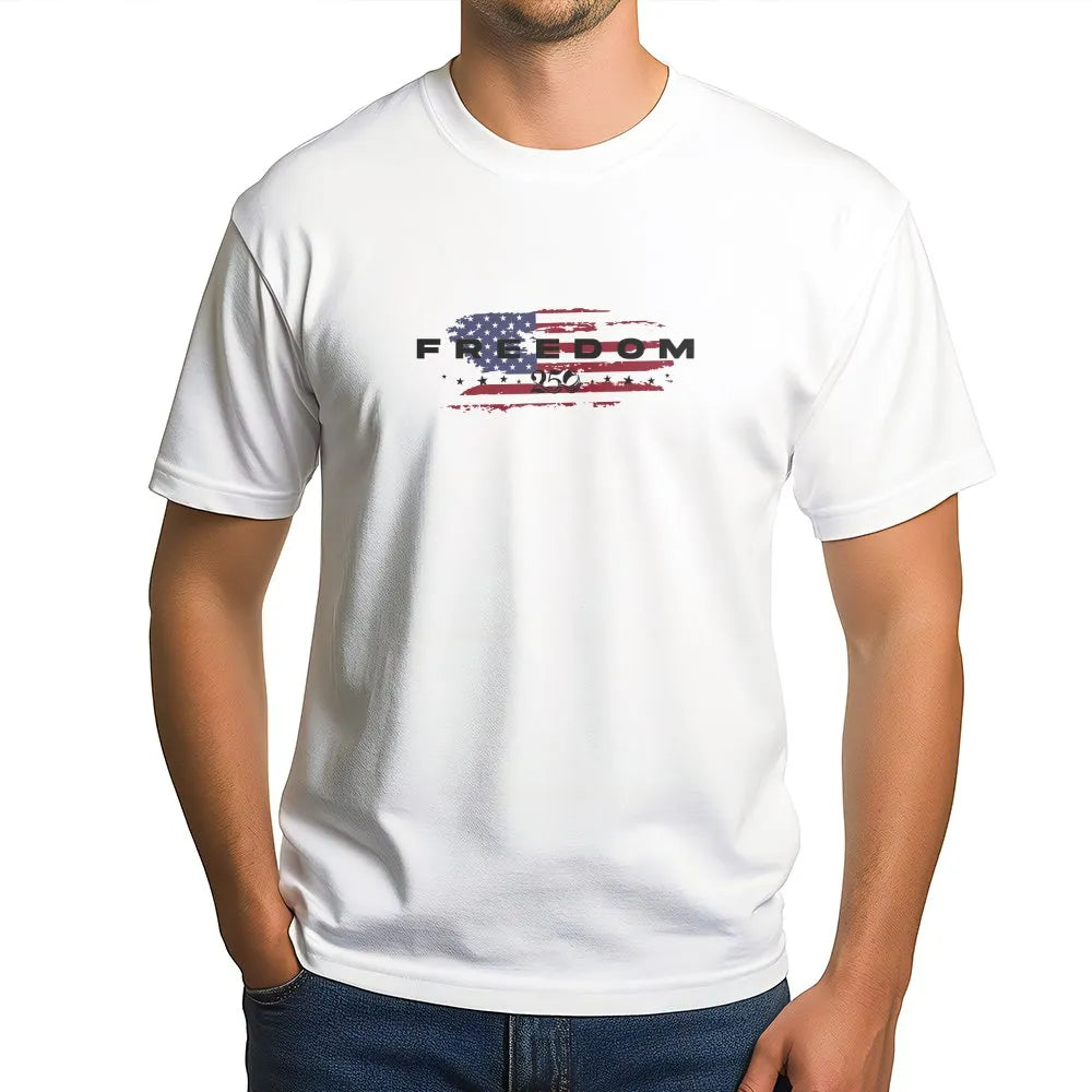 Freedom 250 T-Shirt | Distressed American Flag Graphic | 100% Cotton Premium Tee | Patriotic USA Gift for Men and Women