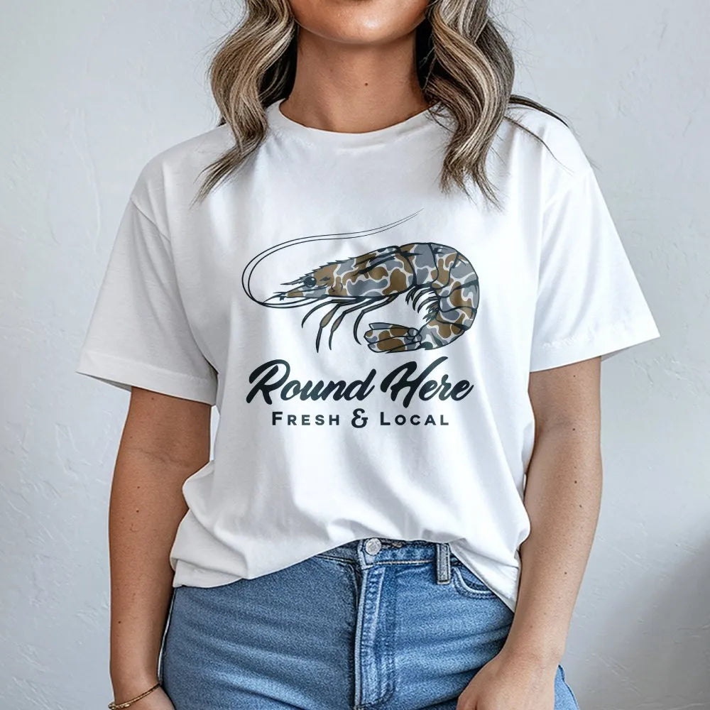 Shrimp Fishing T-Shirt | Southern Coastal Seafood Back Graphic | 100% Soft Cotton | Premium Gift for Saltwater Anglers