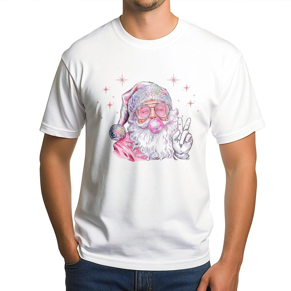 Retro Disco Santa T-Shirt | Bubblegum Pop Art Christmas Graphic | Premium Soft Cotton | Fun Holiday Gift For Her & Him