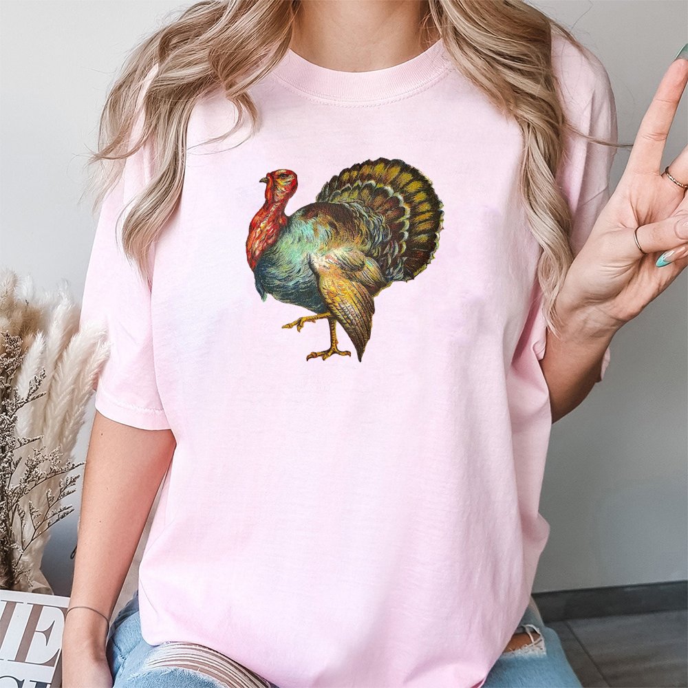 Thanksgiving Turkey T-Shirt | Vintage Bird Graphic Art | 100% Cotton Premium Tee | Cute Fall Gift for Women and Family