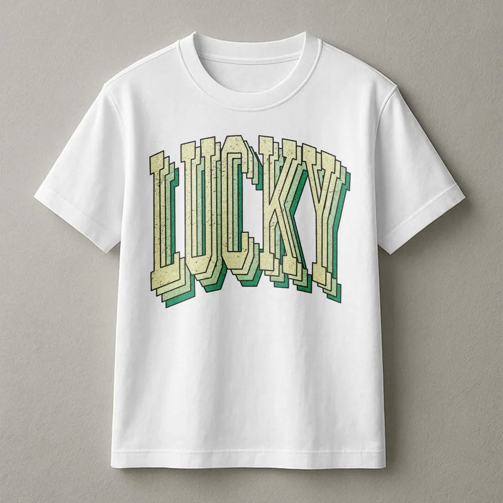Lucky Graphic T-Shirt | Retro Distressed Typography | 100% Cotton Premium Tee | St Patricks Day Gift For Men And Women