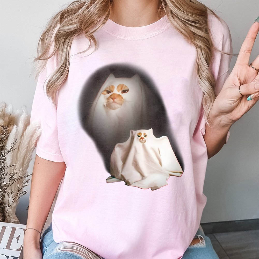 Ghost Kitten T-Shirt | Funny Cat Costume Graphic | Premium 100% Cotton Tee | Spooky Cute Halloween Gift for Cat Lovers