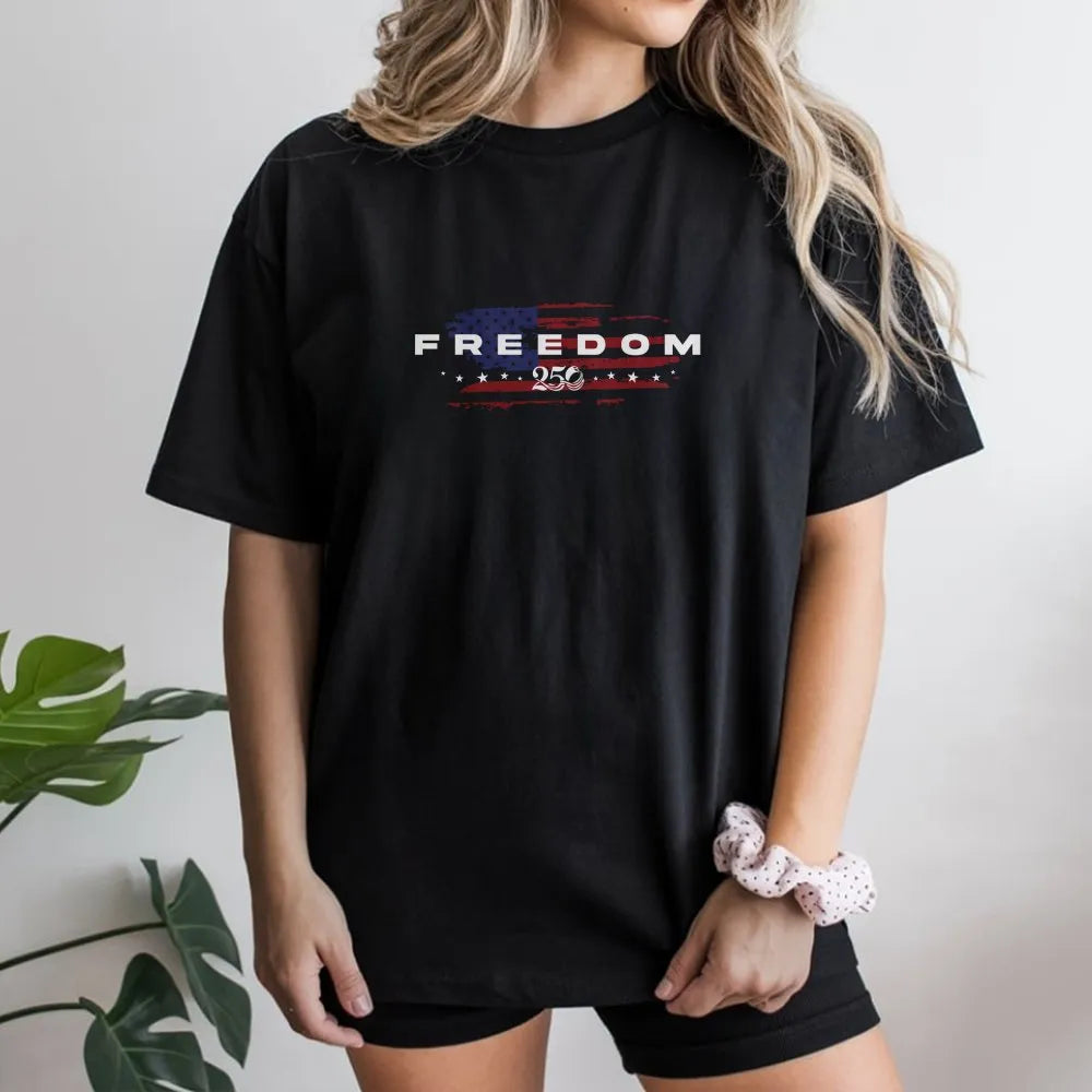 Freedom 250 T-Shirt | Distressed American Flag Graphic | 100% Cotton Premium Tee | Patriotic USA Gift for Men and Women