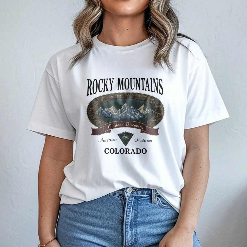 Rocky Mountains T-Shirt | Vintage Colorado Nature Graphic | 100% Cotton Premium Tee | Outdoor Adventure Gift for Hikers