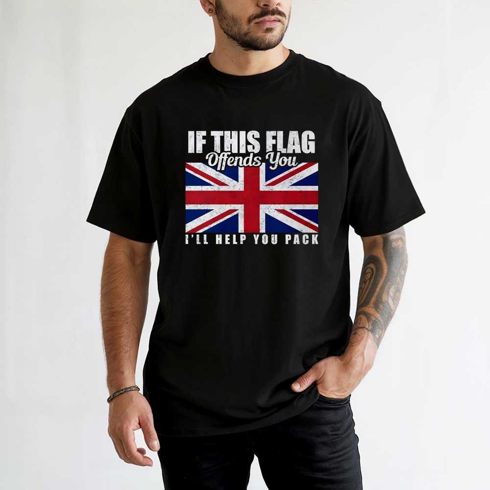 British Flag T-Shirt | If This Flag Offends You Design | 100% Cotton Premium Tee | Patriotic UK Gift for Men and Women