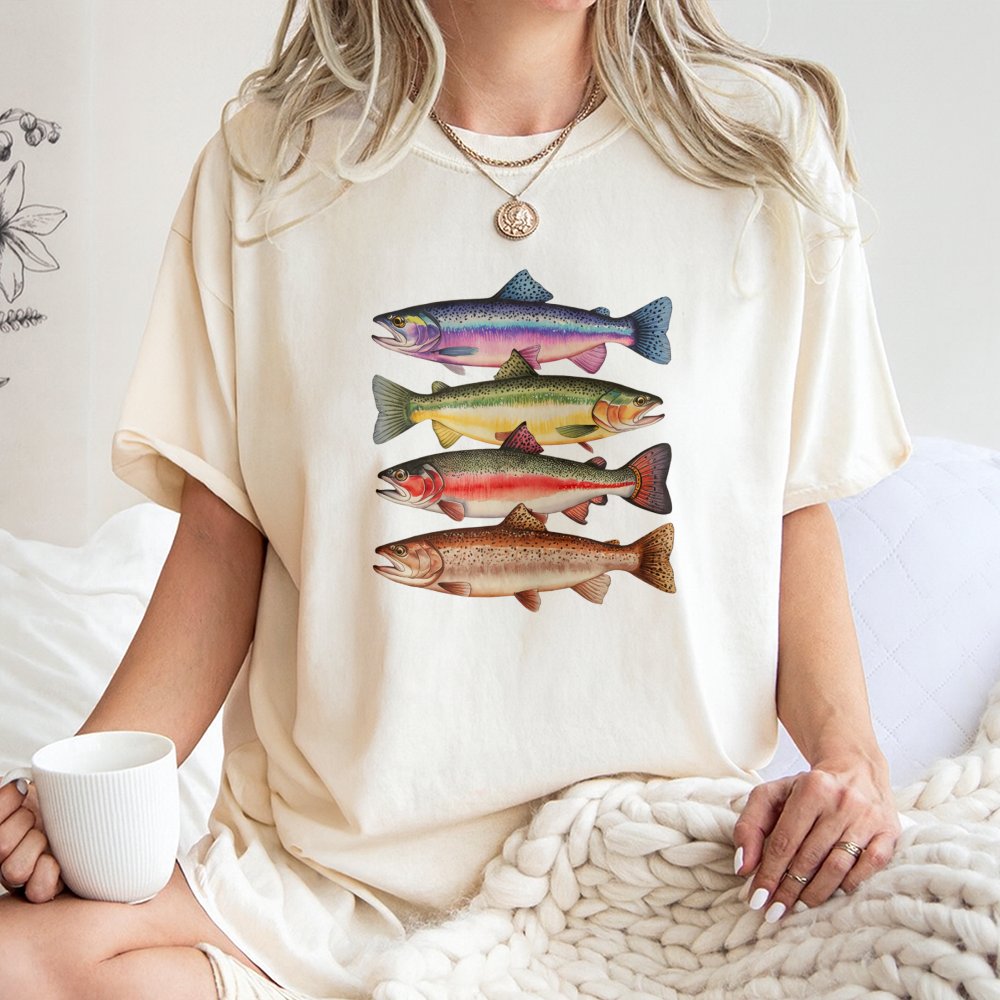 Trout Fish T-Shirt | Vintage Fly Fishing Graphic Design | Premium 100% Cotton Tee | Gift for Anglers and Nature Lovers