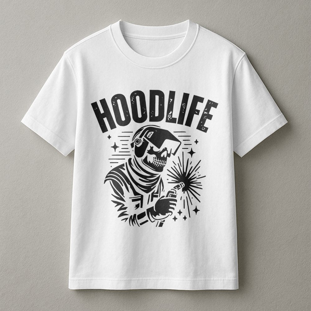 Welder T-Shirt | Hoodlife Skeleton Welding Graphic | Premium 100% Cotton Tee | Funny Gift For Metalworkers And Welders