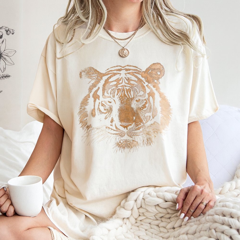 Tiger Graphic T-Shirt | Retro Wild Animal Print | 100% Cotton Premium Tee | Vintage Aesthetic Gift for Wildlife Lovers
