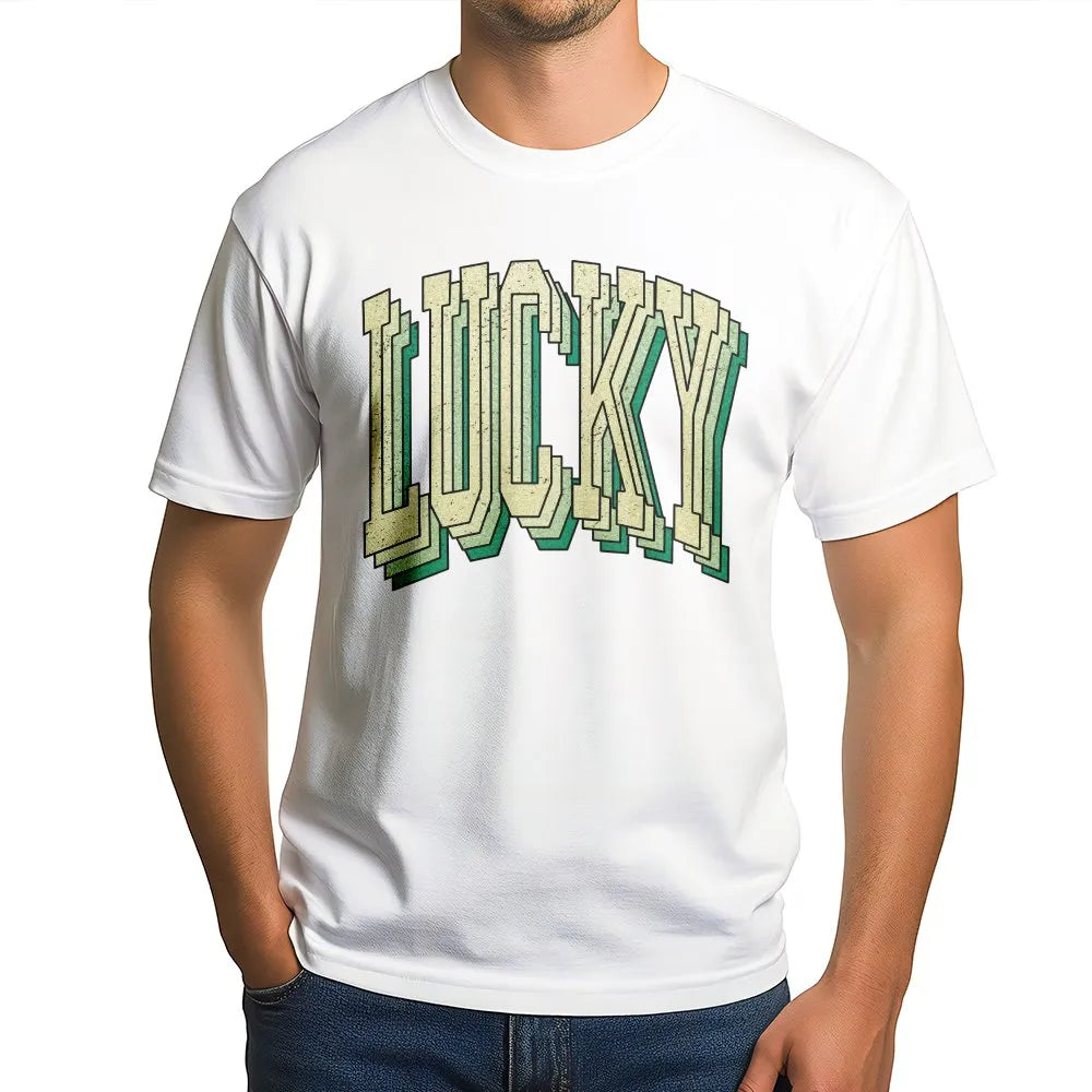 Lucky Graphic T-Shirt | Retro Distressed Typography | 100% Cotton Premium Tee | St Patricks Day Gift For Men And Women